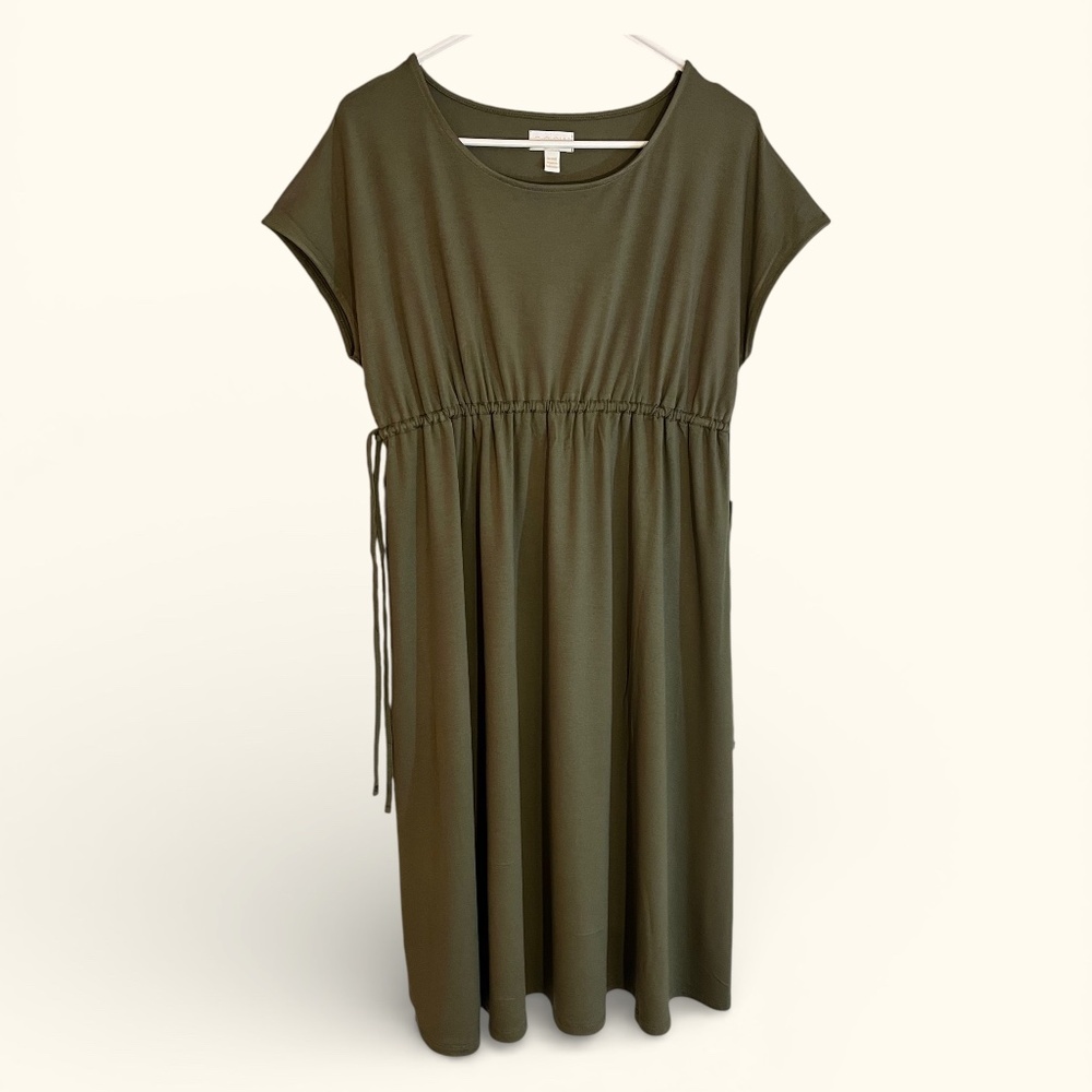 A Glow Buttery Soft Olive Green Cap Sleeve Maternity Dress Sz M